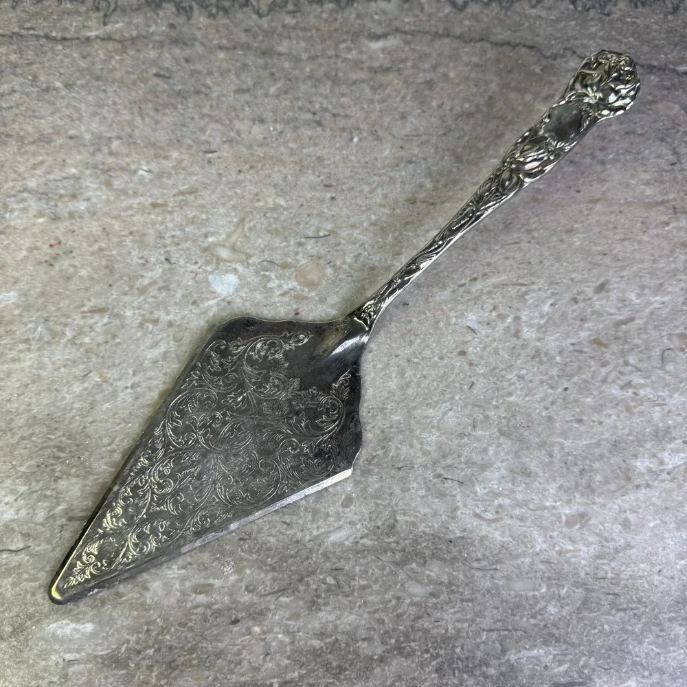 Vintage Silverplated Pie Cake Server with Intricate Engraving Made In Italy Rose